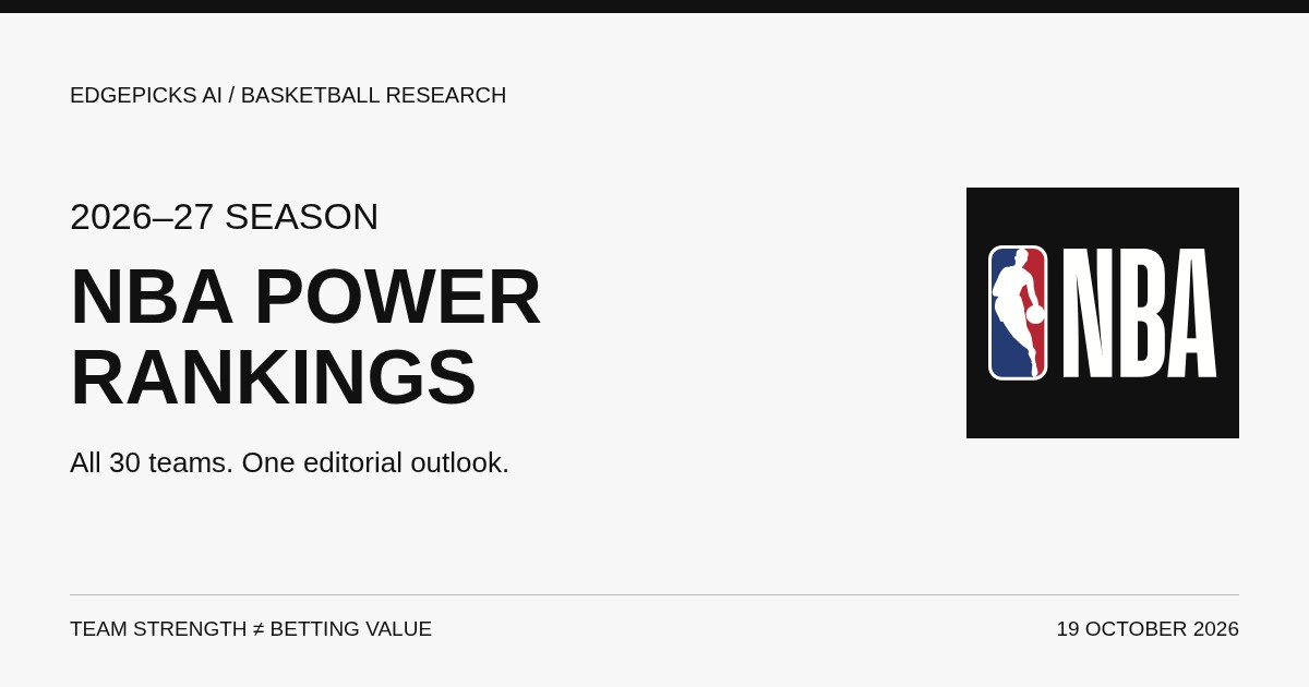 Official NBA logo on the EdgePicks AI 2026–27 power rankings cover